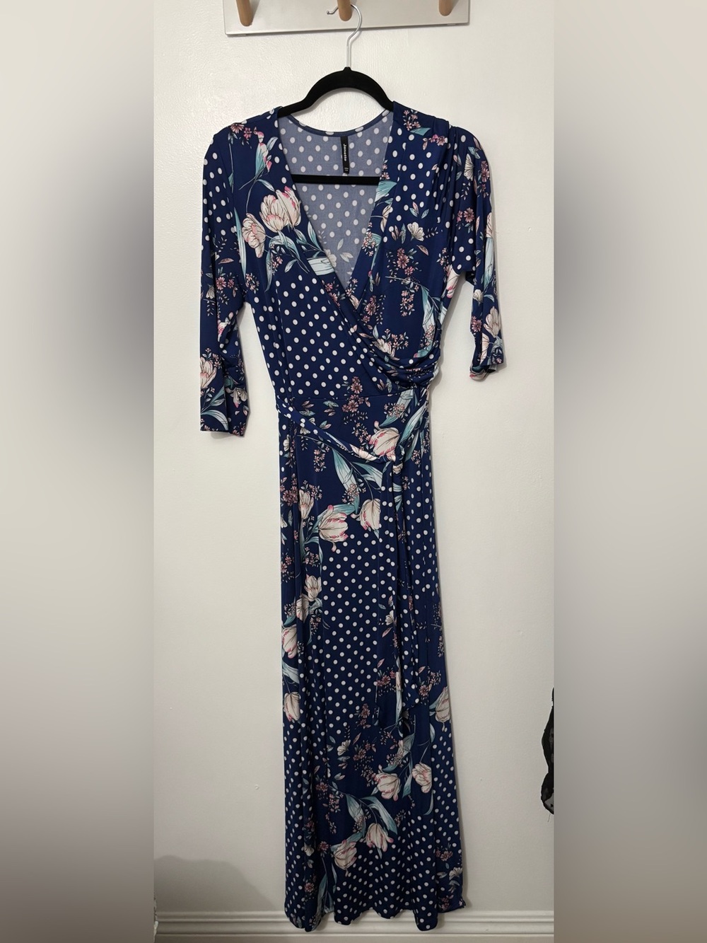 Nanette Floral Polka Wrap Maxi Dress - Navy